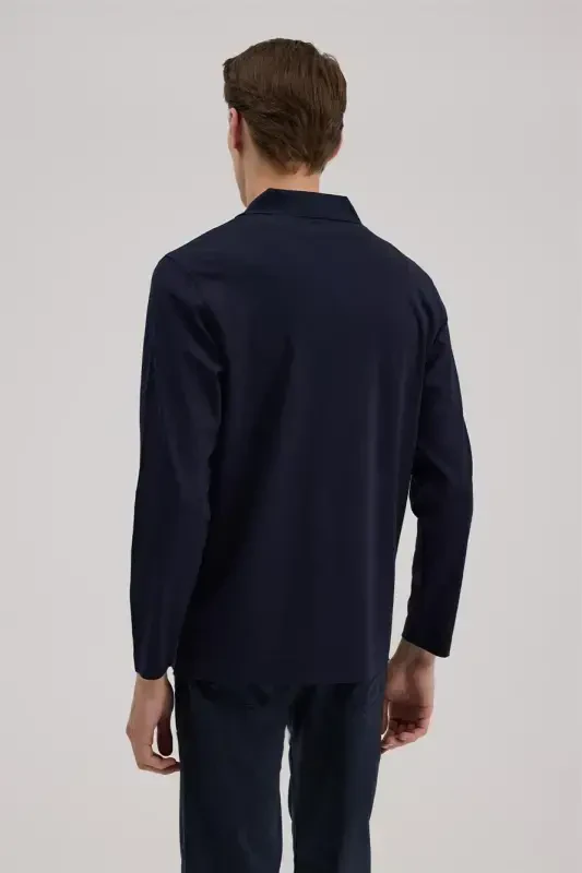 Lacivert Slim Fit Fermuarlı Polo Yoqali Sviter - 4