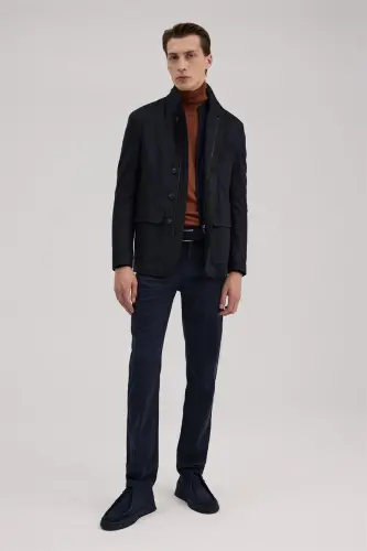 Lacivert Slim Fit Hakim Yaka Patlı Ceket 