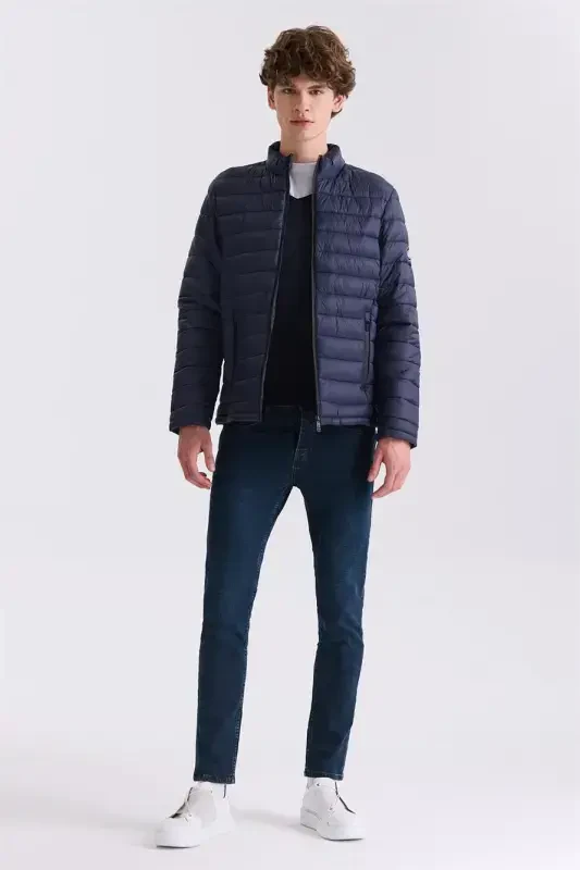 Lacivert Slim Fit Hakim Yaka Şişme Mont - 2