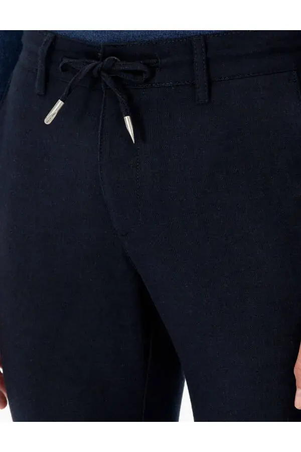 Lacivert Slim Fit Bağcıklı Kanvas Pantolon 50296178-VR033-Lacivert - 5