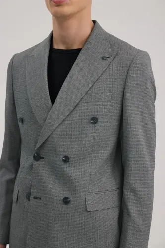 Lacivert Slim Fit Kruvaze Kostyum - JAKAMEN (1)