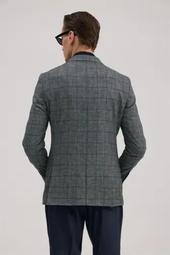 Lacivert Slim Fit Kruvaze Takım Elbise - 4