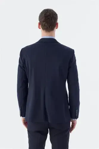 Lacivert Slim Fit Mono Yaka Çift Yırtmaç Ceket - 4