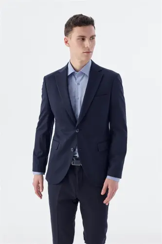 Lacivert Slim Fit Mono Yaka Çift Yırtmaç Ceket 