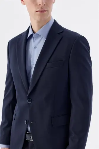 Lacivert Slim Fit Mono Yaka Çift Yırtmaç Ceket - 3