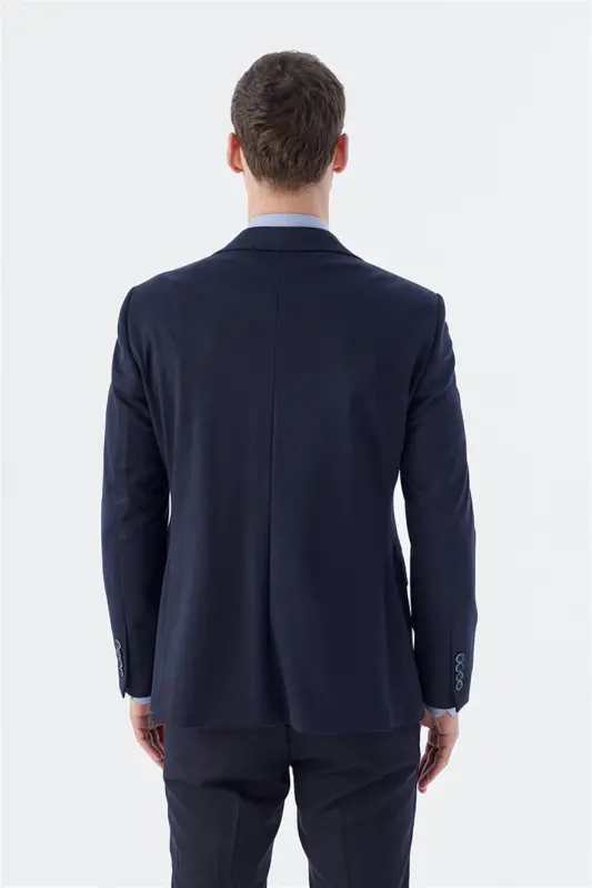 Lacivert Slim Fit Mono Yaka Çift Yırtmaç Ceket - 4