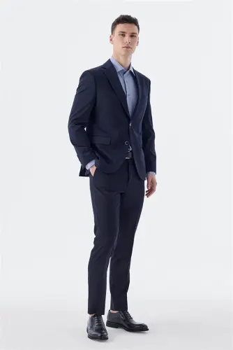 Lacivert Slim Fit Mono Yaka Çift Yırtmaç Ceket - JAKAMEN (1)