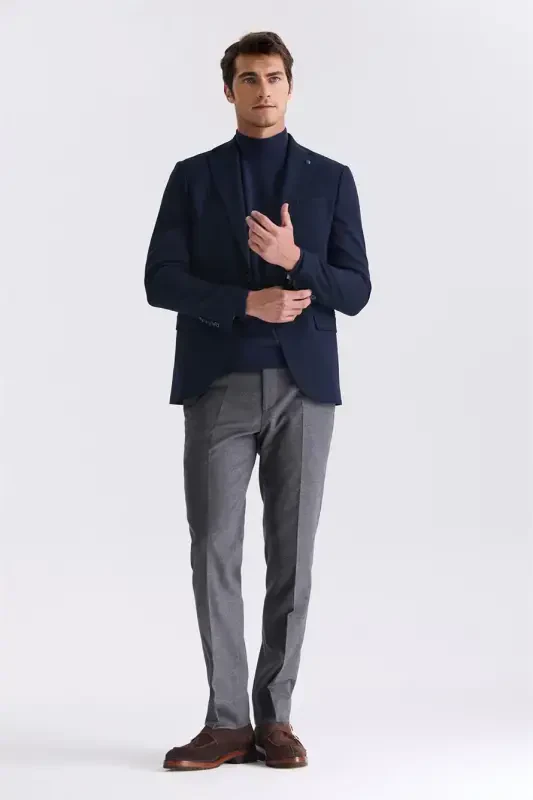 Lacivert Slim Fit Mono Yaka Çift Yırtmaç Spor Ceket - 2