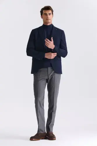 Lacivert Slim Fit Mono Yaka Çift Yırtmaç Spor Ceket - JAKAMEN (1)