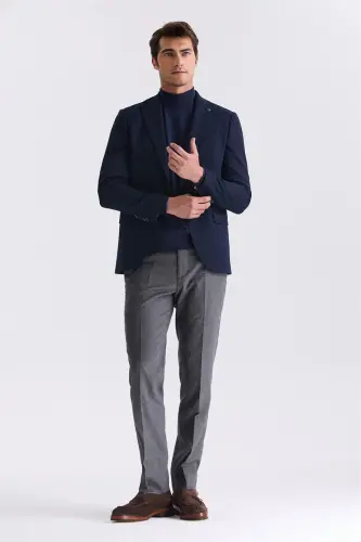 Lacivert Slim Fit Mono Yaka Çift Yırtmaç Spor Ceket - JAKAMEN (1)