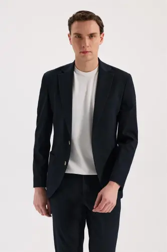 Lacivert Slim Fit Mono Yaka Esnek Spor Ceket - JAKAMEN (1)