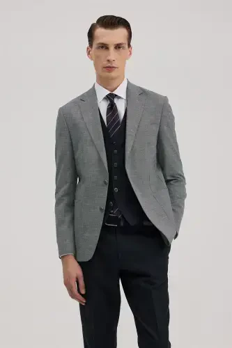 Lacivert Slim Fit Mono Yaka Yelekli Keten Karışımllı Takım Elbise - 2