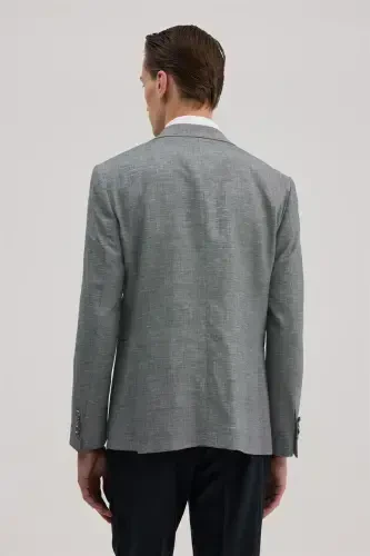 Lacivert Slim Fit Mono Yaka Yelekli Keten Karışımllı Takım Elbise - 4