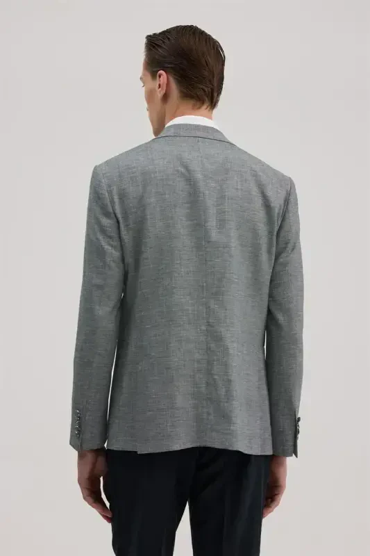 Lacivert Slim Fit Mono Yaka Yelekli Keten Karışımllı Takım Elbise - 4