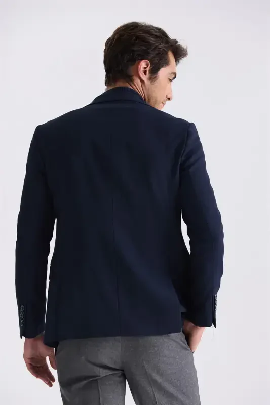 Lacivert Slim Fit Mono Yoqa Chift Yirtmaç Sport Ko'ylagi - 4