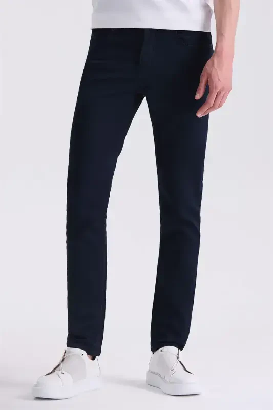 Lacivert Slim fit Pamuklu Jean Kot Pantolon - 1