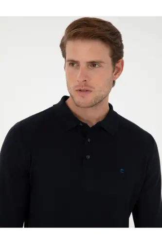 Lacivert Slim Fit Polo Yaka Basic Triko Kazak 50296623-VR033-Lacivert - PIERRE CARDIN (1)