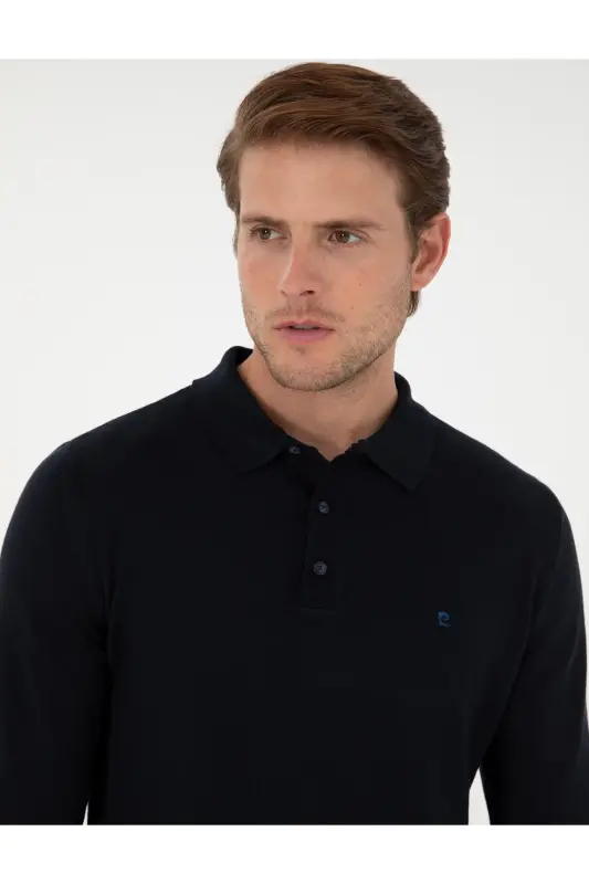 Lacivert Slim Fit Polo Yaka Basic Triko Kazak 50296623-VR033-Lacivert - 2