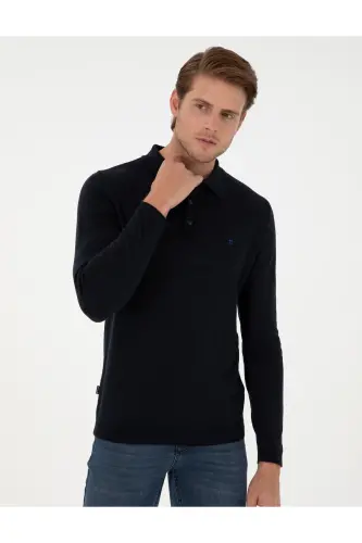 Lacivert Slim Fit Polo Yaka Basic Triko Kazak 50296623-VR033-Lacivert - 3