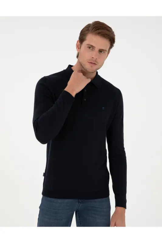 Lacivert Slim Fit Polo Yaka Basic Triko Kazak 50296623-VR033-Lacivert - 3