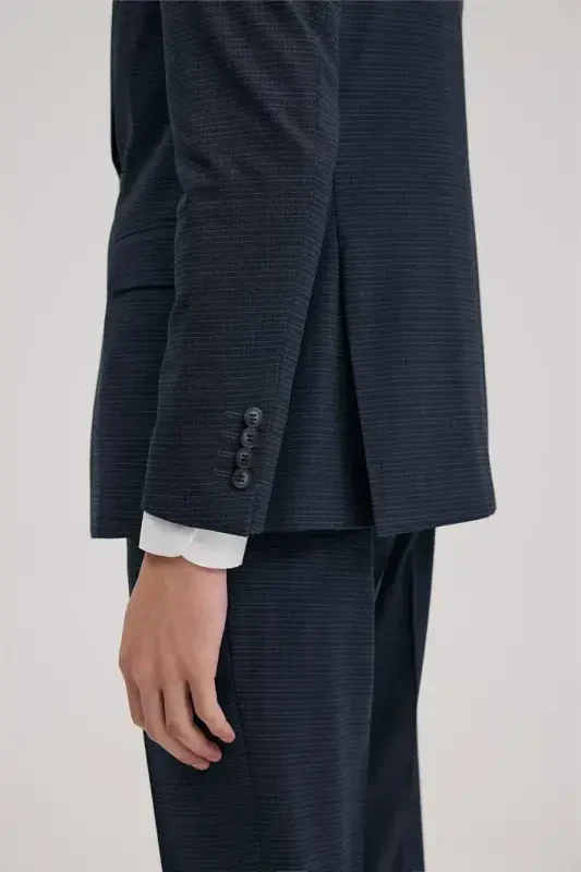 Lacivert Slim Fit Qaldirg'och Yoqali Nimchali Kombinli Kostyum - 5