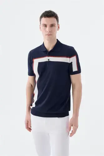 Lacivert Slim Fit Şerit Detaylı Polo Yaka T-Shirt - Modazone (1)