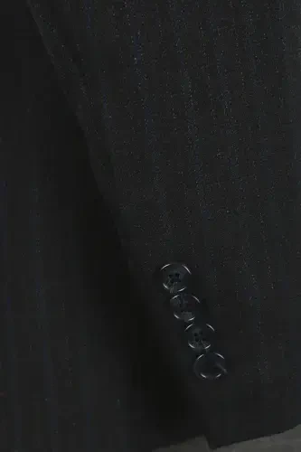 Lacivert Slim Fit Sivri Yaka Çizgili Kombinli Yelekli Takım Elbise - JAKAMEN (1)