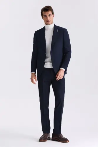 Lacivert Slim Fit Sivri Yaka Desenli Spor Ceket - JAKAMEN (1)