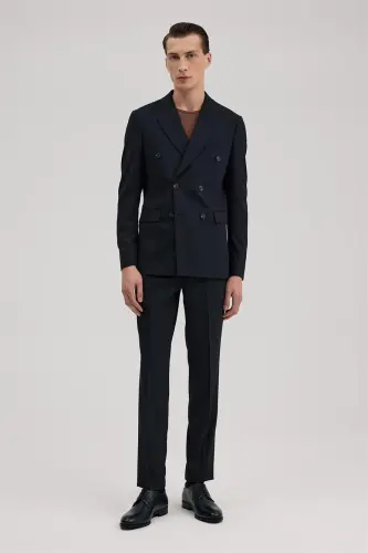 Lacivert Slim Fit Sivri Yaka Takım Elbise - 3
