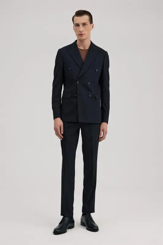 Lacivert Slim Fit Sivri Yaka Takım Elbise - 3
