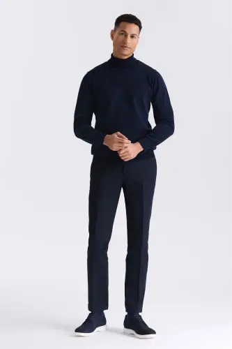 Lacivert Slim Fit Tam Balıkçı Yaka Triko Kazak - JAKAMEN (1)