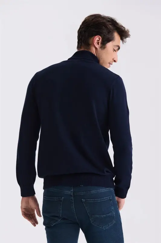 Lacivert Slim Fit Tam Balıkçı Yaka Triko Kazak - 2