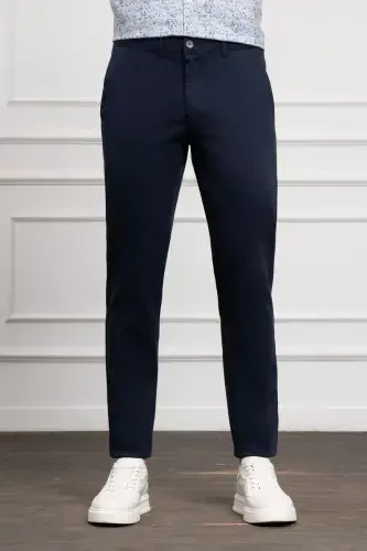 Lacivert Slim Fit Tor kesilgan Chino yon cho'ntak erkaklar shim - 1