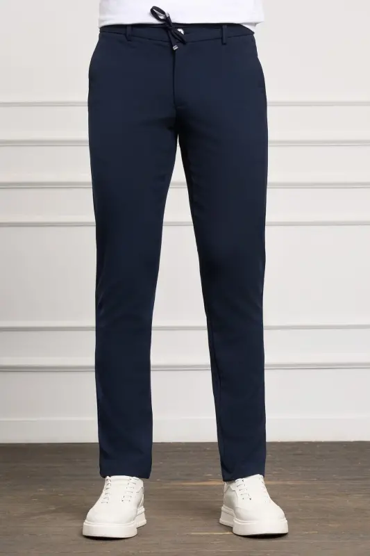 Lacivert Slim Fit Tor Ko'rinish Yon Cho'ntak Ipli Jogger Erkak Shim - K.Lacivert - MORVEN