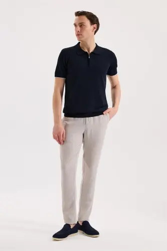 Lacivert Slim Fit Triko Fermualı Polo Yaka T-Shirt - JAKAMEN (1)