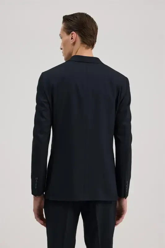 Lacivert Slim Fit Uchli Yoqali Kostyum - 2