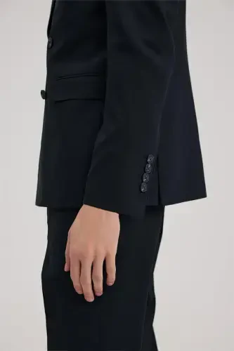 Lacivert Slim Fit Uchli Yoqali Kostyum - 5