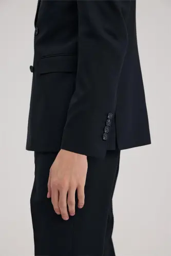 Lacivert Slim Fit Uchli Yoqali Kostyum - 5