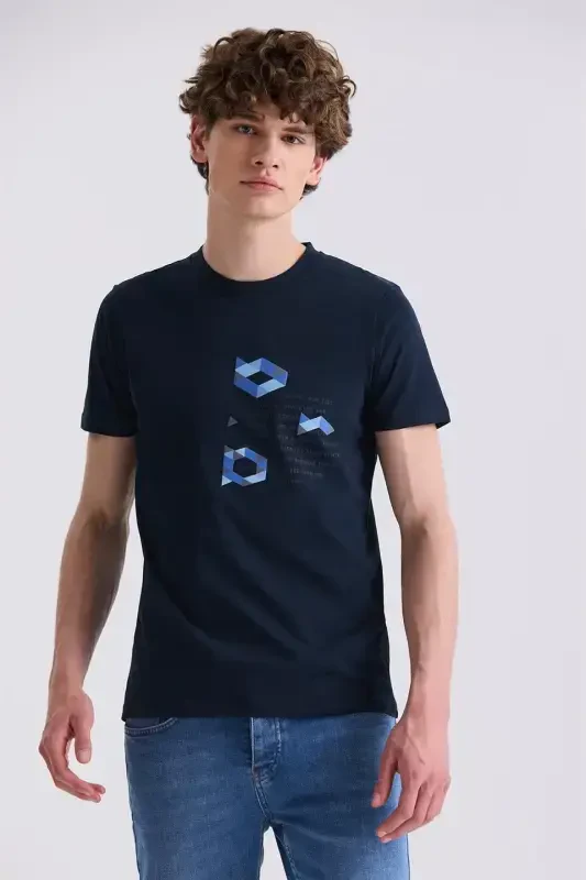 Lacivert Slim Fit Velosiped Yoqali T-ko'ylak - 2