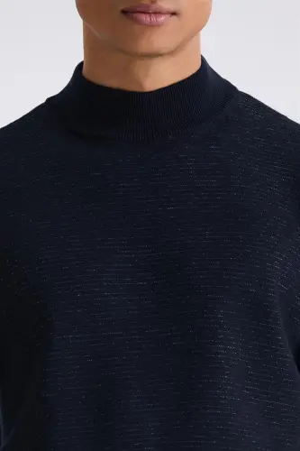 Lacivert Slim Fit Yarim Balikchi Yaka Triko Kazak - 3