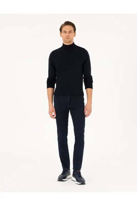 Lacivert Slim Fit Yarım Balıkçı Yaka Basic Triko Kazak 50296614-VR033-Lacivert - 4