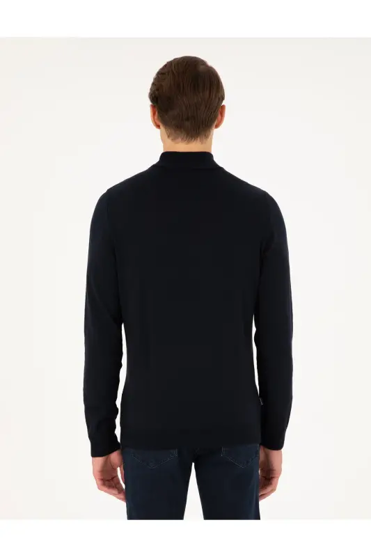 Lacivert Slim Fit Yarım Balıkçı Yaka Basic Triko Kazak 50296614-VR033-Lacivert - 5