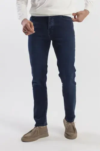 Lacivert Slim Fit Yıkamalı Pamuklu Jean Kot Pantolon 