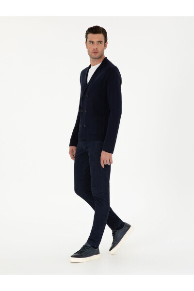 Lacivert Slim Fit Yün Karışımlı Kruvaze Triko Hırka 50296283-VR033 - Lacivert - 4