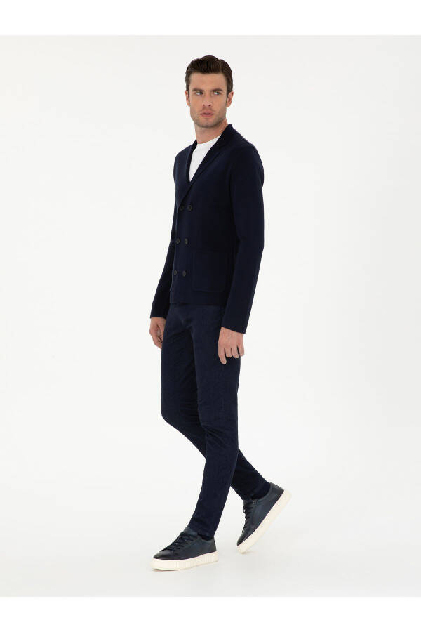 Lacivert Slim Fit Yün Karışımlı Kruvaze Triko Hırka 50296283-VR033 - Lacivert - 4