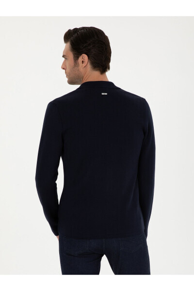 Lacivert Slim Fit Yün Karışımlı Kruvaze Triko Hırka 50296283-VR033 - Lacivert - 5