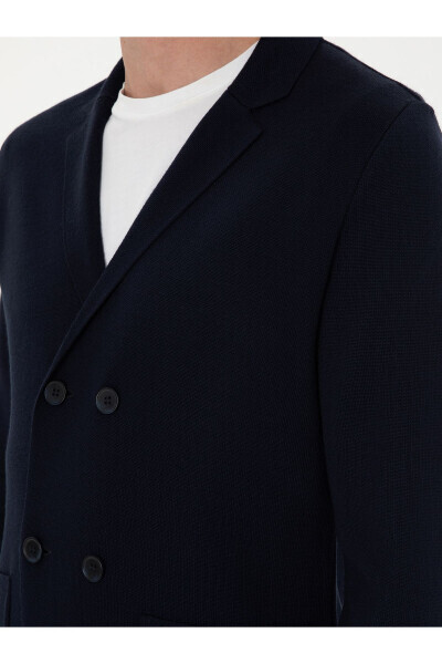 Lacivert Slim Fit Yün Karışımlı Kruvaze Triko Hırka 50296283-VR033 - Lacivert - 7