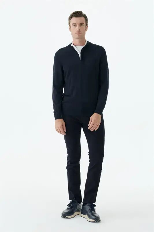 Lacivert Slim Fit Yünlü Fermuarlı Triko - JAKAMEN