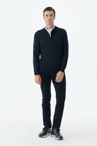 Lacivert Slim Fit Yünlü Fermuarlı Triko - 1