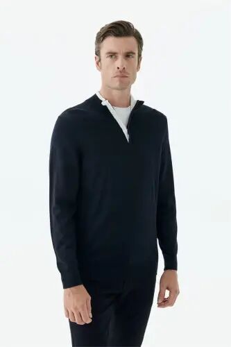 Lacivert Slim Fit Yünlü Fermuarlı Triko - JAKAMEN (1)